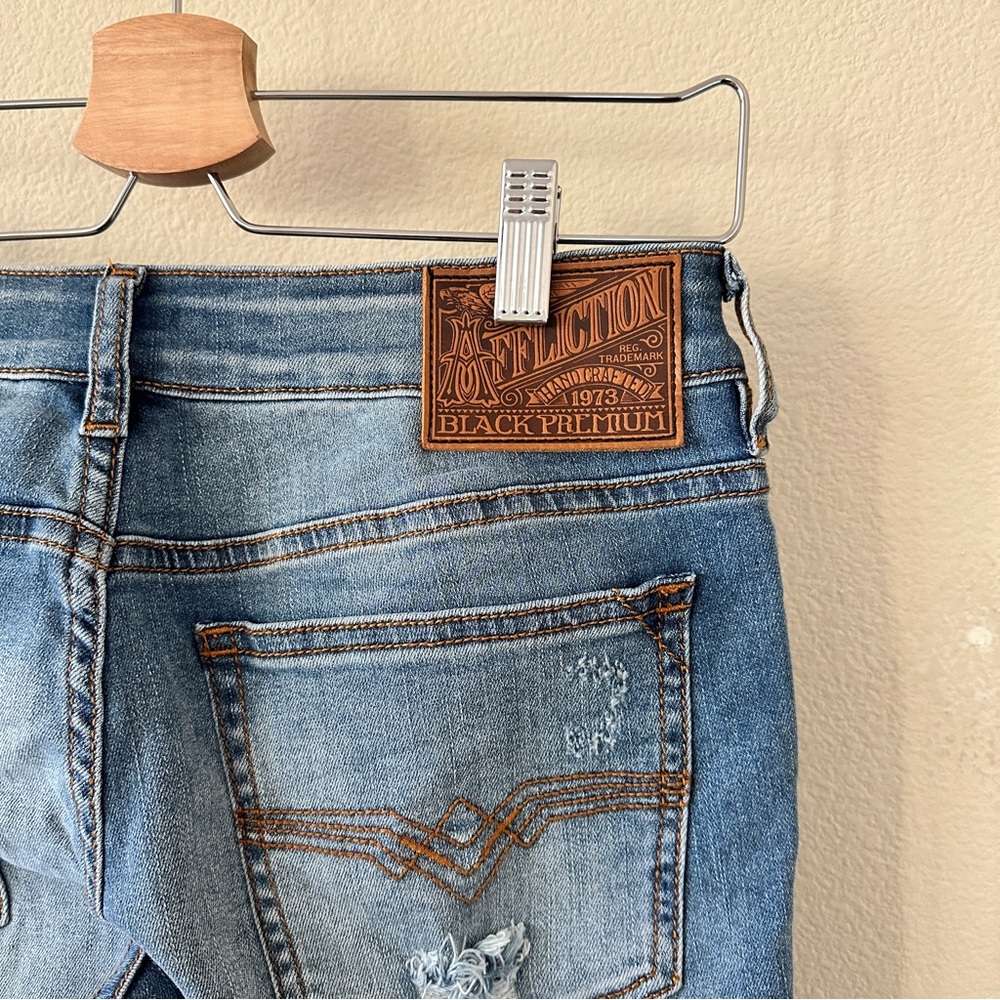 Affliction Blue Distressed Patchwork Low-Rise Ski… - image 5